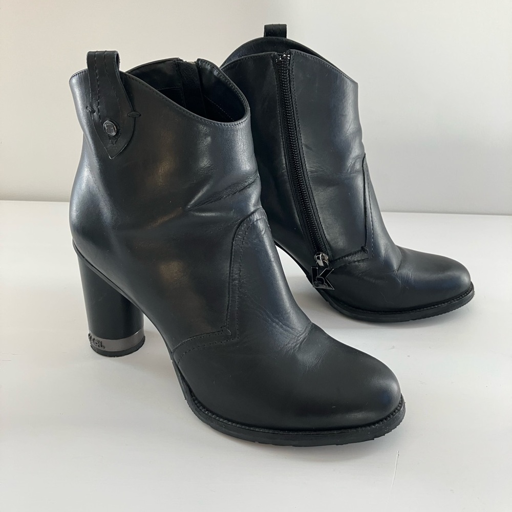 Karl Lagerfeld Black Leather High-Heel Ankle Boots/Booties 39 Y2K Western
